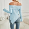 thumbnail image 4 of UJNDER Elegant Off the Shoulder Sweater for Women Design Knitted Long Sleeve Tops for Women Casual Comfortable Blue XXL, 4 of 5