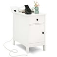 thumbnail image 1 of Costway Table d'Appoint avec Station de Recharge, Table de Chevet à Dessus Rabattable avec Ports USB et Prises, Blanc, 1 of 10
