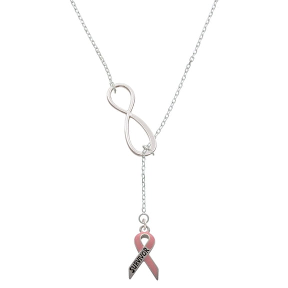 Delight Jewelry Silvertone Pink Ribbon ''Survivor'' Silver tone Elegant Infinity Lariat Necklace