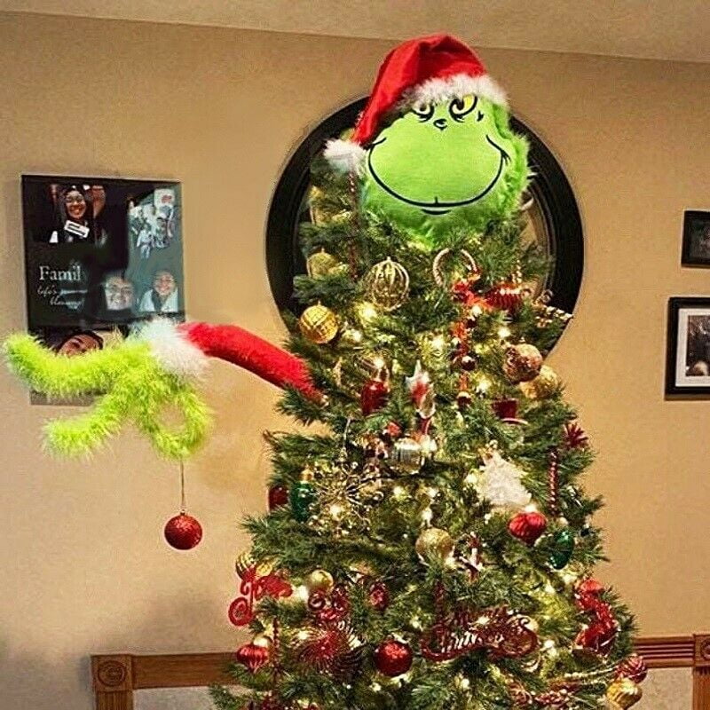 Details about   Grinch Christmas Decorations Furry Green Grinch arm ornament holder Tree Sets 