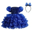 thumbnail image 3 of WMQPNNS Girls Sequined Party Ball Dress Blue Dress for Age 6-7 Years Ruffle Tiered Tutu Dress with Big Bow Headband Wedding Birthday Party Prom Dress, 3 of 8