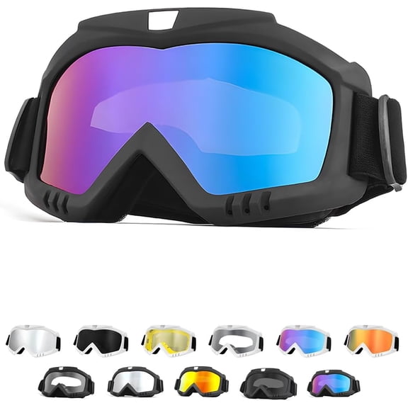 Laeux Dirt Bike Goggles, Ski Goggles Windproof ATV Off-Road Goggle, Wide Vision Riding Motorcycle Goggles, Motorcycle Accessories for Winter outdoors, Colorful