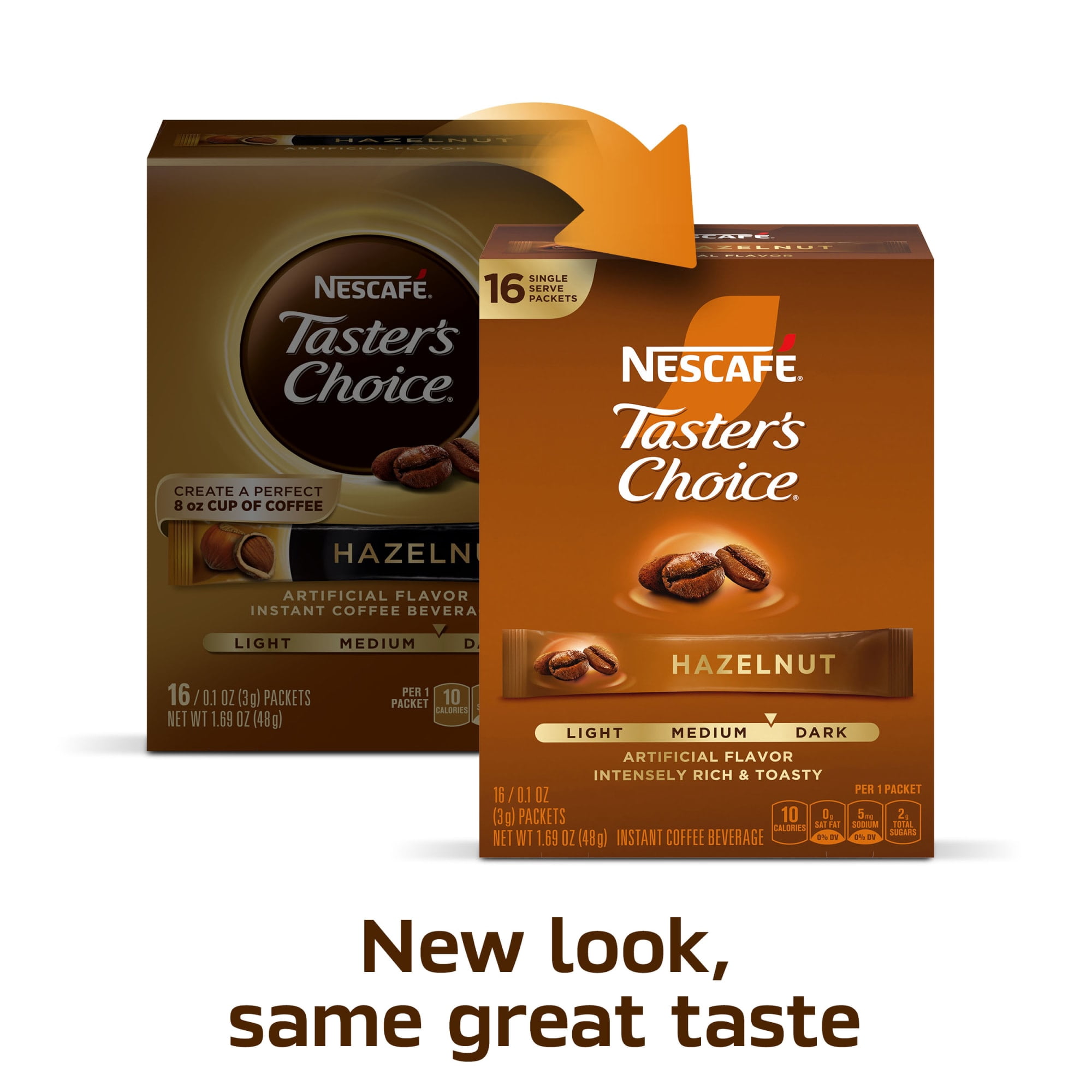 NESCAFÉ Taster's Choice, Hazelnut Flavored Coffee, Instant Coffee Packets, 1 Box, 16 Packs