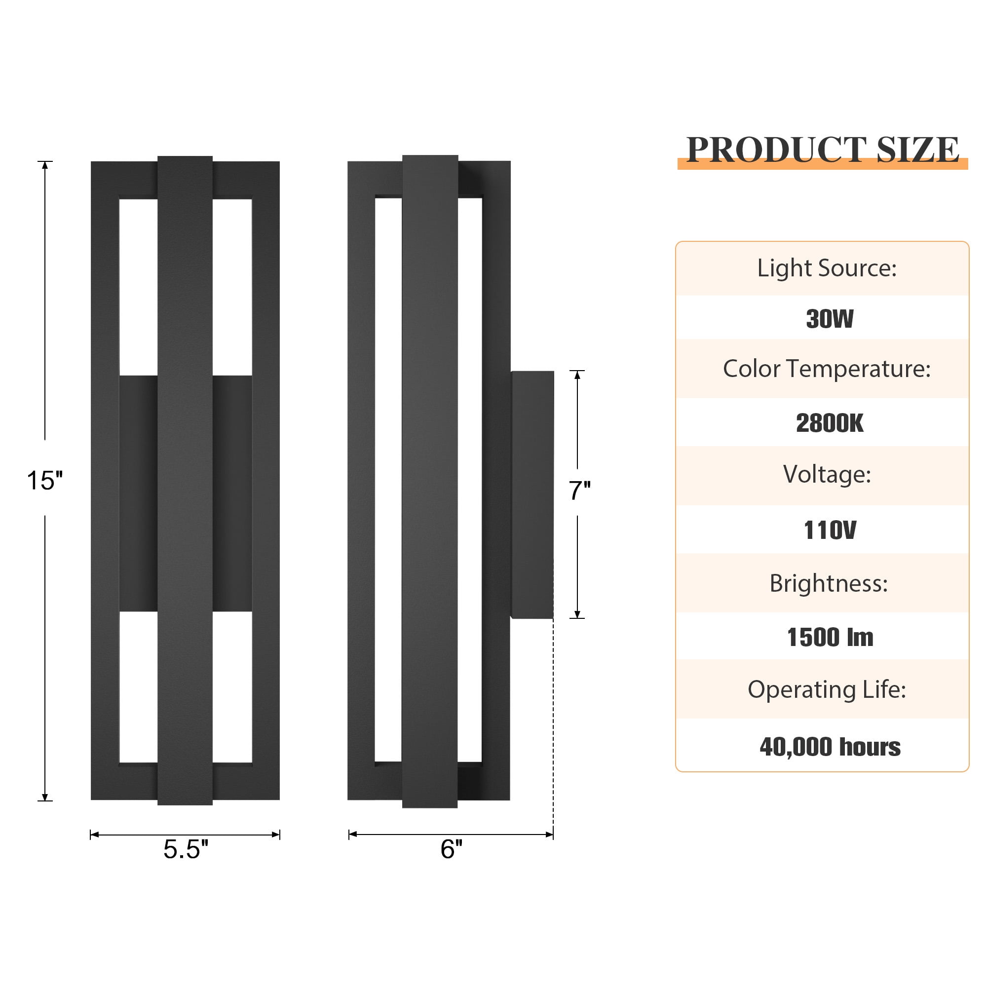15" Modern Integrated LED Outdoor Wall Sconce, Matte Black Aluminum Waterproof Wall Light Fixture for Porch Entryway Garage Patio Hallway Decor