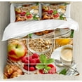 thumbnail image 1 of Coffee Duvet Cover Set Queen Size, Breakfast with Coffee Croissants Orange Juice Fresh Strawberry Yogurt Oatmeal Photo, Decorative 3 Piece Bedding Set with 2 Pillow Shams, Multicolor, by Ambesonne, 1 of 3