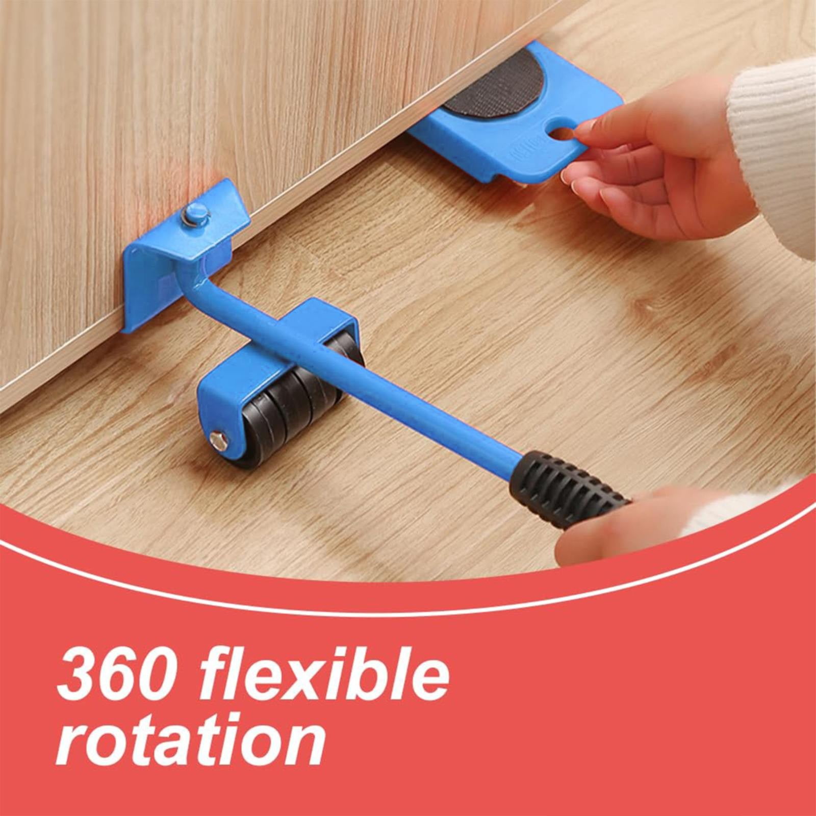 Rofhy 1X Pry Bar 4X Pulley,Furniture Lifting Tool Set Blue,Furniture Tool Set with Adjustable Height Tool Bar and 4 Wheels Furniture Mover Furniture Mobile Slide for Moving Heavy Furniture