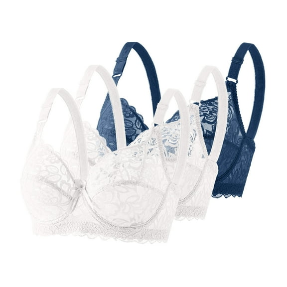 ATOYSOY 3 Pack Lace Bras for Women Push Up Sheer Underwear Unlined Bras Support Womens Bra for Everyday Underwear (Blue,36)