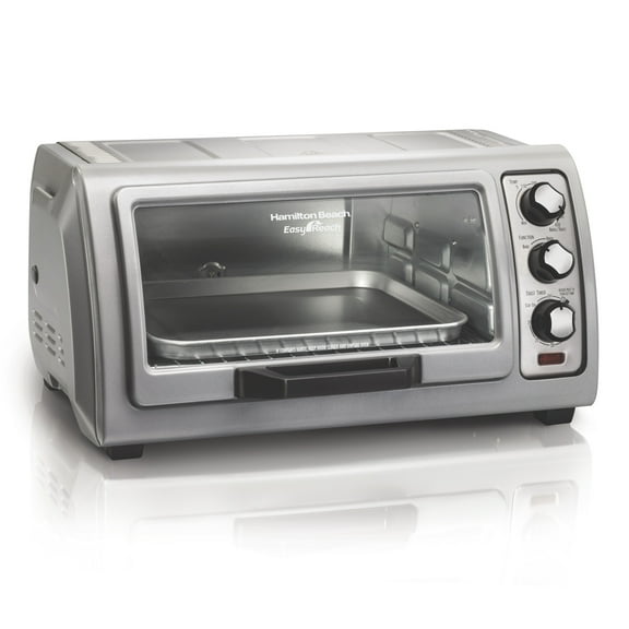 Hamilton Beach 6 Slice Countertop Toaster Oven with Easy Reach Roll-Top Door, Bake, Broil & Toast Functions, Silver