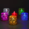 thumbnail image 5 of CHENjy Flameless Tea Lights Holder, Decorative Candle Holders with Cutout Pattern Design, LED Votive Candles Compatible for Wedding Party Decoration, Dark Purple, 5 of 7