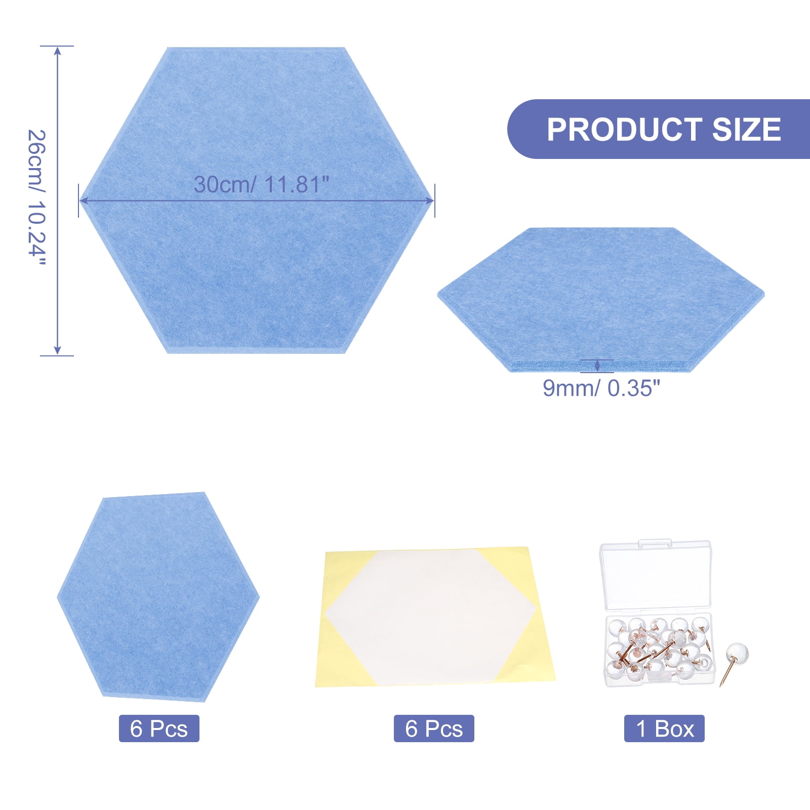 Hexagon Acoustic Panels B1 Fireproof Soundproof Foam Panels with 30 Push Pins(Light Blue)
