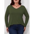 thumbnail image 2 of JYLFC Womens Plus Size Shirts Long Sleeve V Neck Loose Casual Basic Tops, Green 5XL, 2 of 5