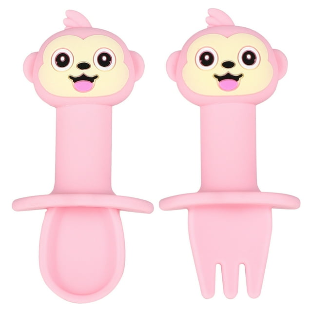EeaseCA 2Pcs Baby Fork Spoon Set Adorable Cartoon Kids Tableware Infant Spoon Fork