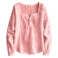 thumbnail image 4 of Shirts for Women Crewneck Basic T Shirts Fitted Crop Shirts for Women Long Sleeve Button Down Linen Shirts Summer Top Spring Vacation Tops Casual Travel Blouses Y-Collar Women's Long Sleeve T-Shirt, 4 of 4