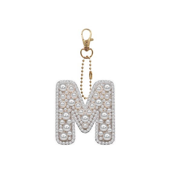 FLOPESN Alphabet Pearl Art Keychain, PET Single-Sided Charm for Bag & Phone, DIY Craft Kit