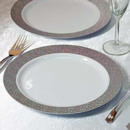 Rim Pasta Plate - BalsaCircle 12 pcs White Disposable Plastic Round Plates with Dust Rim for Wedding Reception Party Buffet Catering Tableware
