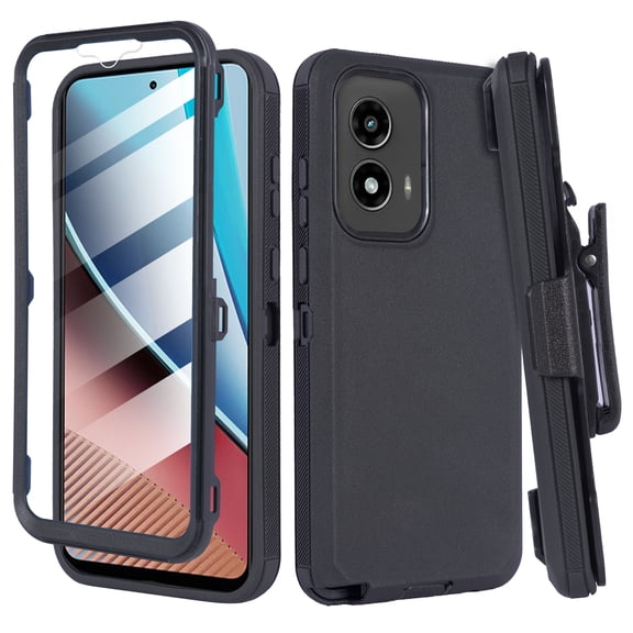 Thousand Gear Compatible for Motorola Moto G Stylus 5G 2024 XT2419 Case with Built-In Screen Protector, Belt Clip Holster, Kickstand, Heavy Duty Rugged Shockproof Cover - Black