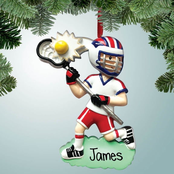 Personalized Lacrosse Boy in Action Christmas Ornament - Cage - Team Sports - Great Gift Ideas