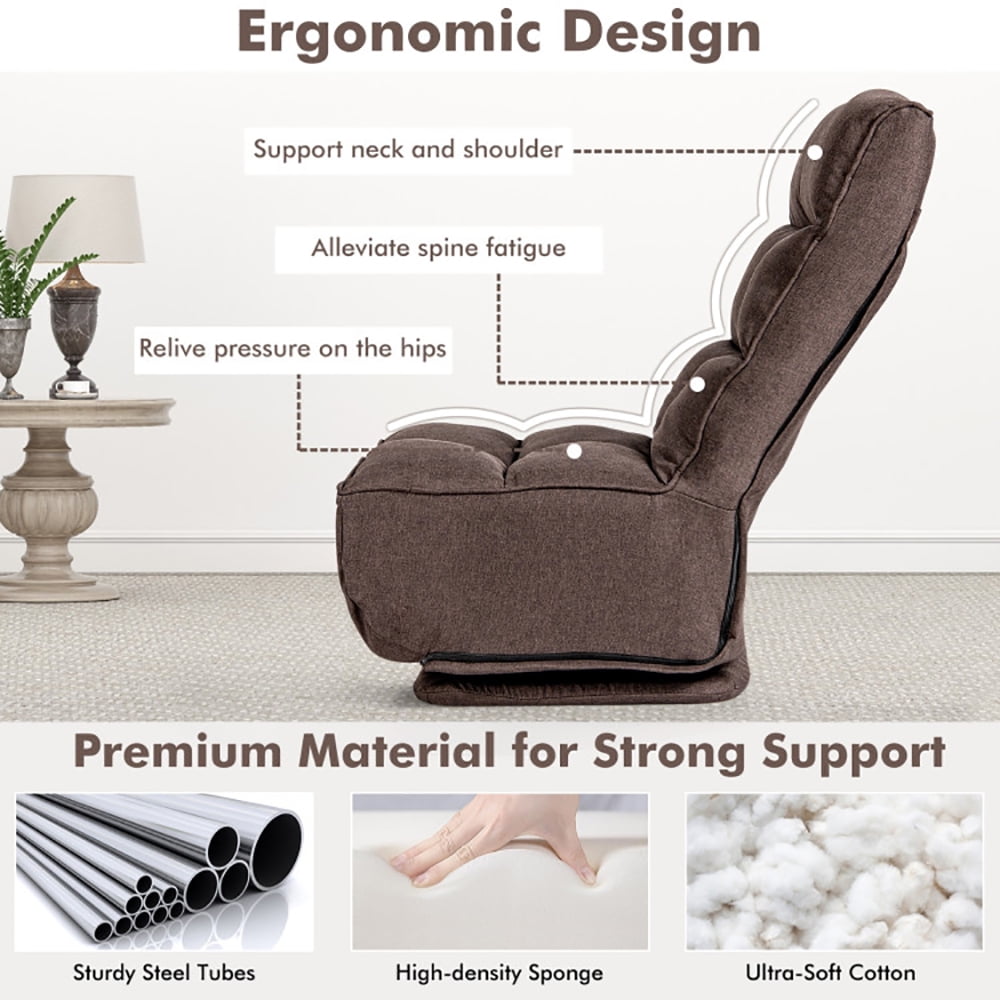 Finihen Swivel Folding Lazy Sofa Chair, Floor Chair, 360-Degree Swivel Folding Floor Chair with 6 Adjustable Positions, for Living Room, Bedroom, for Gaming, Reading, Coffee