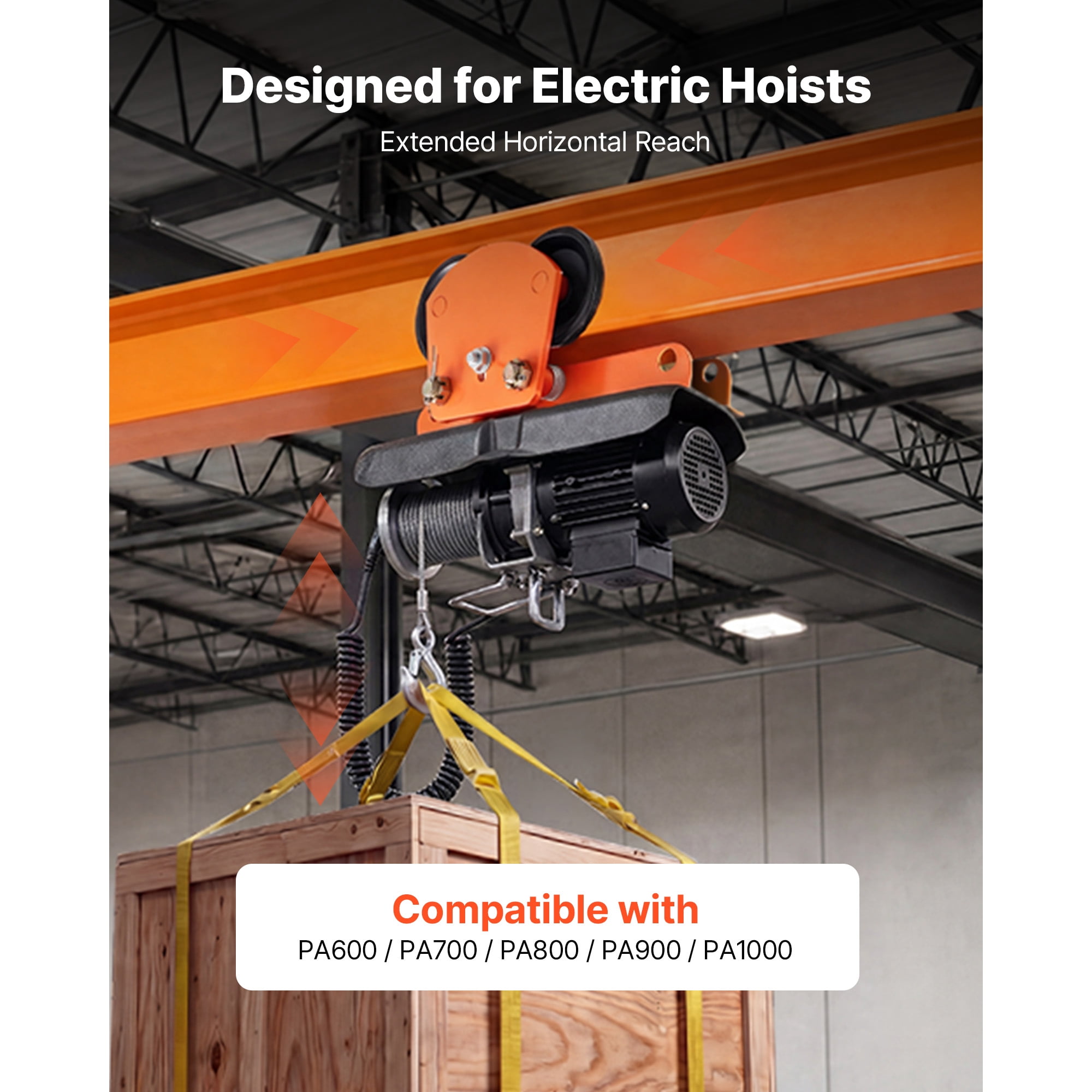 KFFKFF Electric Hoist Manual Trolley, 2200 lbs/1 Ton Capacity for PA600-PA1000, Adjustable Push Beam Trolley with Dual Wheels, 2.68"-4.33" Beam Flange Width for Straight and Curved I-Beams