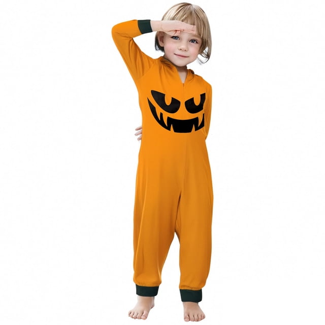 Combinaison à Capuche Imprimée Halloween Parent-Enfant avec Fermeture Éclair (Style Enfant)