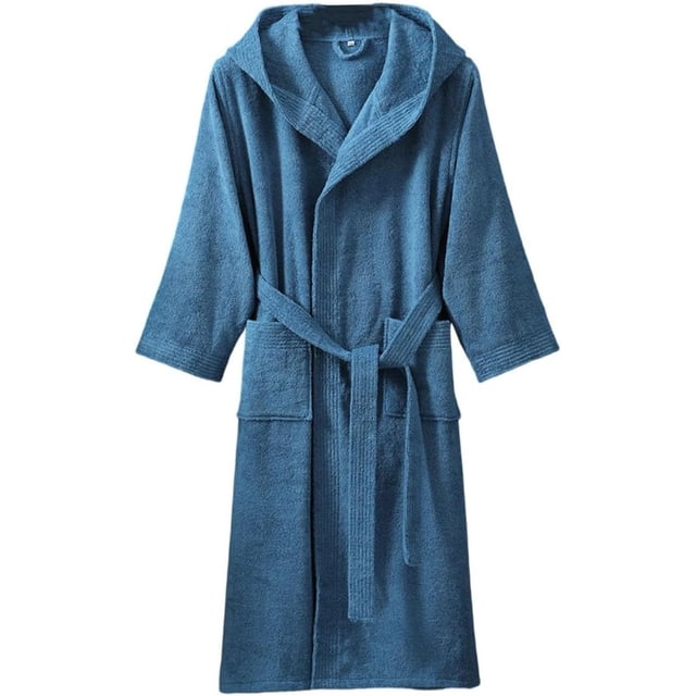 Unisex 100% cotton Terry Cloth Bathrobe with Hood,plush & Absorbent Mid Length Thicken Kimono Shower Spa Robe