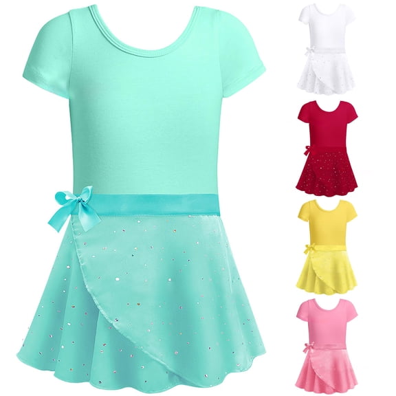 SUXIAN Toddler Girl Dress Heart Two Piece Ballet Tutu Leotard Short Sleeve Dance Practice Gymnastics Outfit Year Round Girls Summer Dresses Green_003 4-5 Years