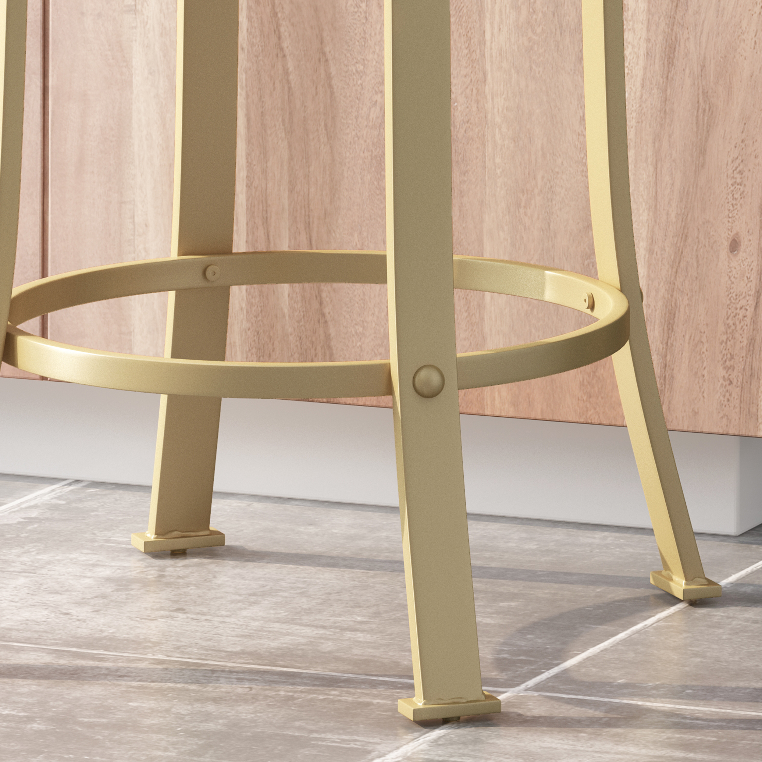 Noble House Salome Modern Industrial Faux Wood Overlay Swiveling Counter Stool, Set of 2, Black and Brass