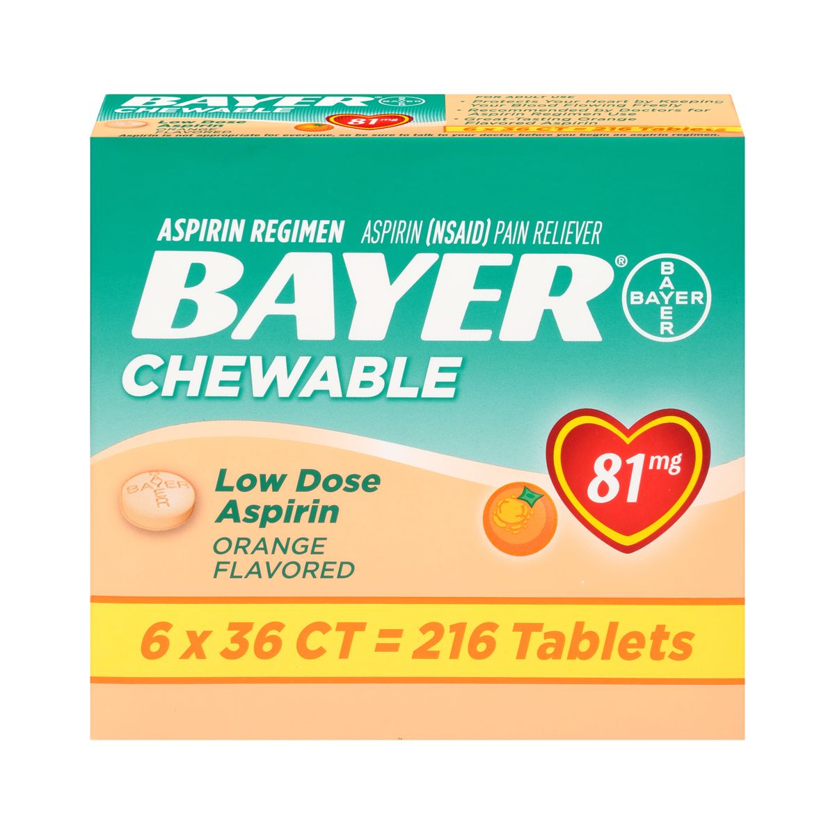 Product of Bayer Aspirin Regimen Chewable Orange Flavored Aspirin, 216