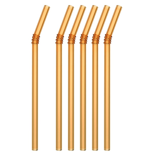 6uds Naranjas Reutilizables Vidrio Pajitas, 195mm/8 Pulgadas Largo, 8mm/0.3" Diámetro Creativa Pajitas Lindas Pajitas para Batidos, Té, Jugo