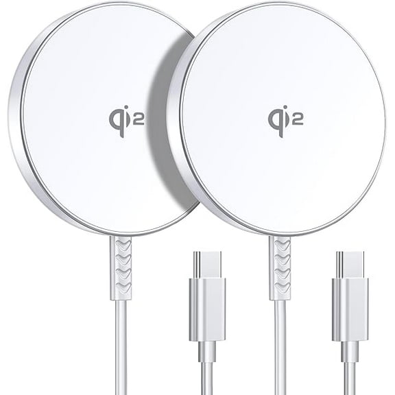 Magnetic Wireless Charger, Qi2 Certified for MagSafe Charger 2 Pack 15W Wireless Fast Charging Pad for iPhone 16/15/14/13/12 Series & AirPods 3/2/Pro Magnetic MagSafe Charging Pad with Dual Ports
