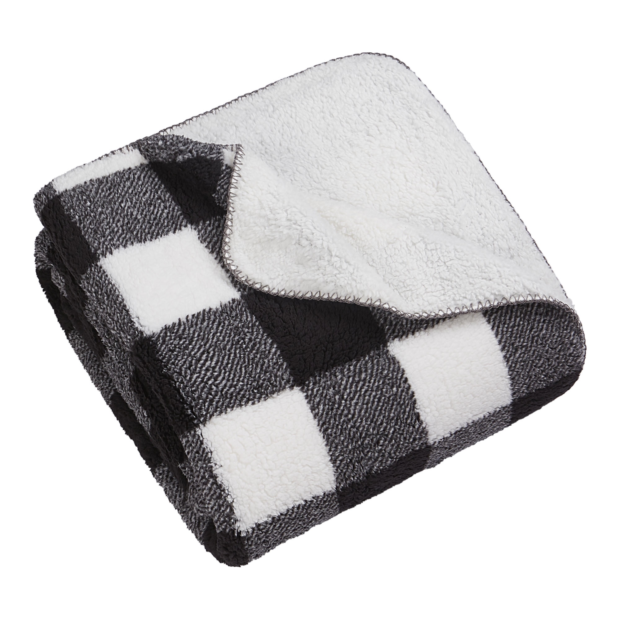 HOMETRENDS Black Checker Faux Shearling Blanket, Twin