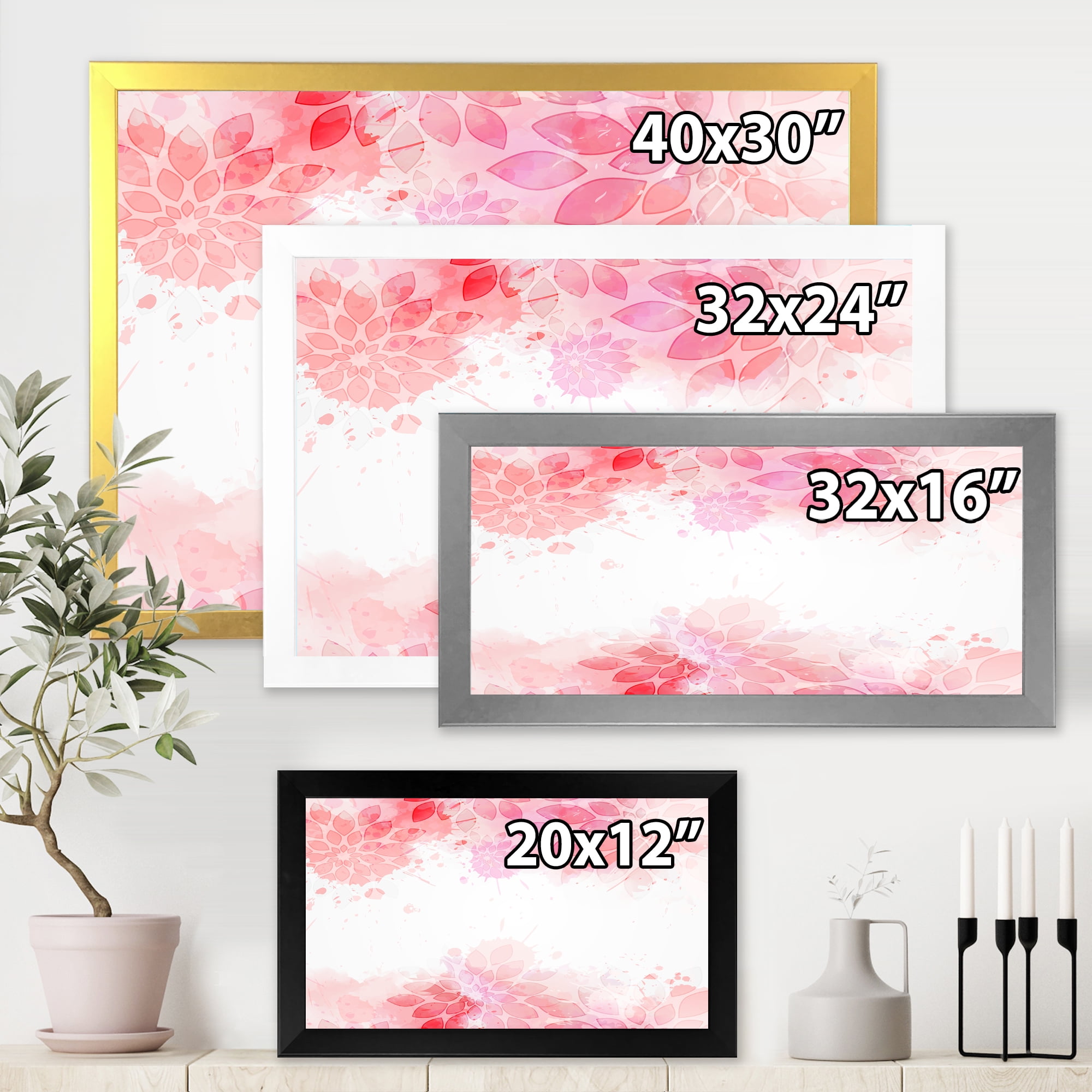 Designart 'Abstract Splashes of Pink Flowers II' Modern Framed Art Print