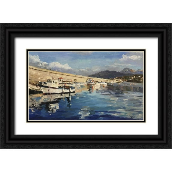 Strube, Ling 18x12 Black Ornate Wood Framed with Double Matting Museum Art Print Titled - Italian Harbour