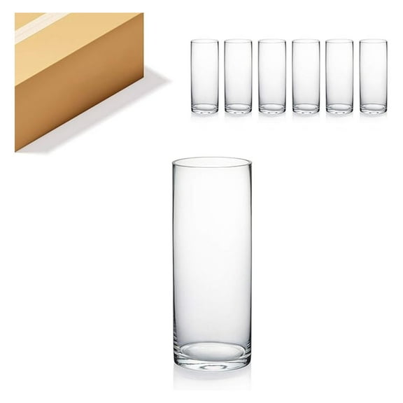 Clear Cylinder Glass Vases - 4"x10", Set of 6 - Flower Vase, Wedding Centerpiece, Floating Candle Holder, Terrarium, Floral Decor