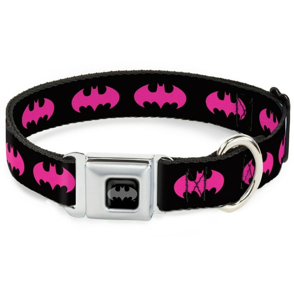 DC Comics Pet Collar, Dog Collar Metal Seatbelt Buckle, Batman Signal Black Fuchsia, 11 to 16.5 Inches 1.0 Inch Wide