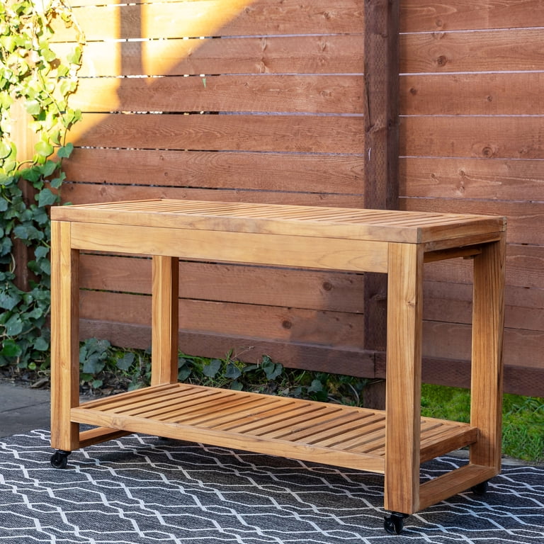 Linon Cormeer Outdoor Island Slatted Surface Teak Kitchen Island