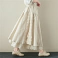 thumbnail image 3 of Chic Embroidery Linen Cotton Long Skirts for Women in Summer. Elastic Waist, Pleated. Elegant -Line. Beige. S, 3 of 7