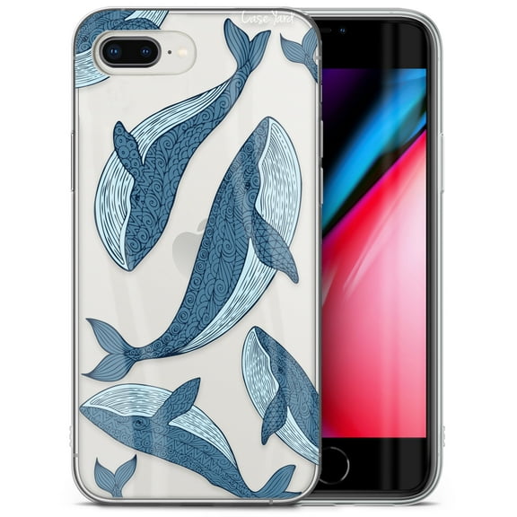Case Yard iPhone-8-Plus Case Clear Soft & Flexible TPU Ultra Low Profile Slim Fit Thin Shockproof Transparent Bumper Protective Cover Drop Protective Cell Phone Cases (Blue Whales)
