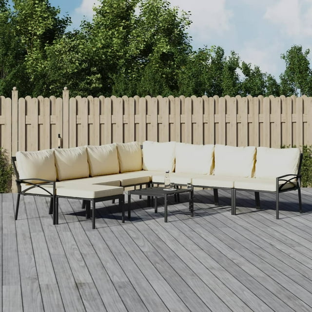 vidaXL Ensemble de Salon de Jardin 9 Pcs avec Coussins Sable Acier