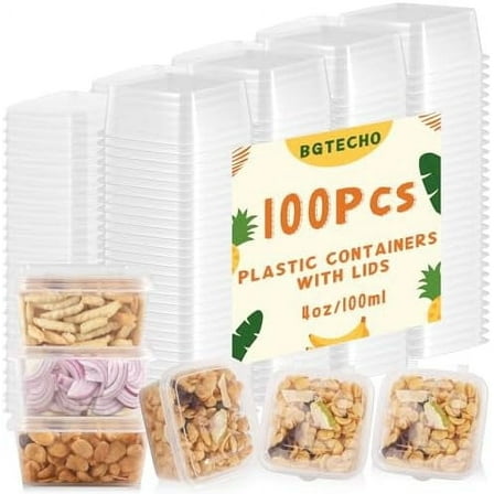 100 Pack Square Sauce Cup with Hinged Lids,4 oz Plastic Souffle Cups,Disposable Clear Leak Proof Portion Cups for Various Sauces Food Samples Condiment Storage Crafts (4oz)