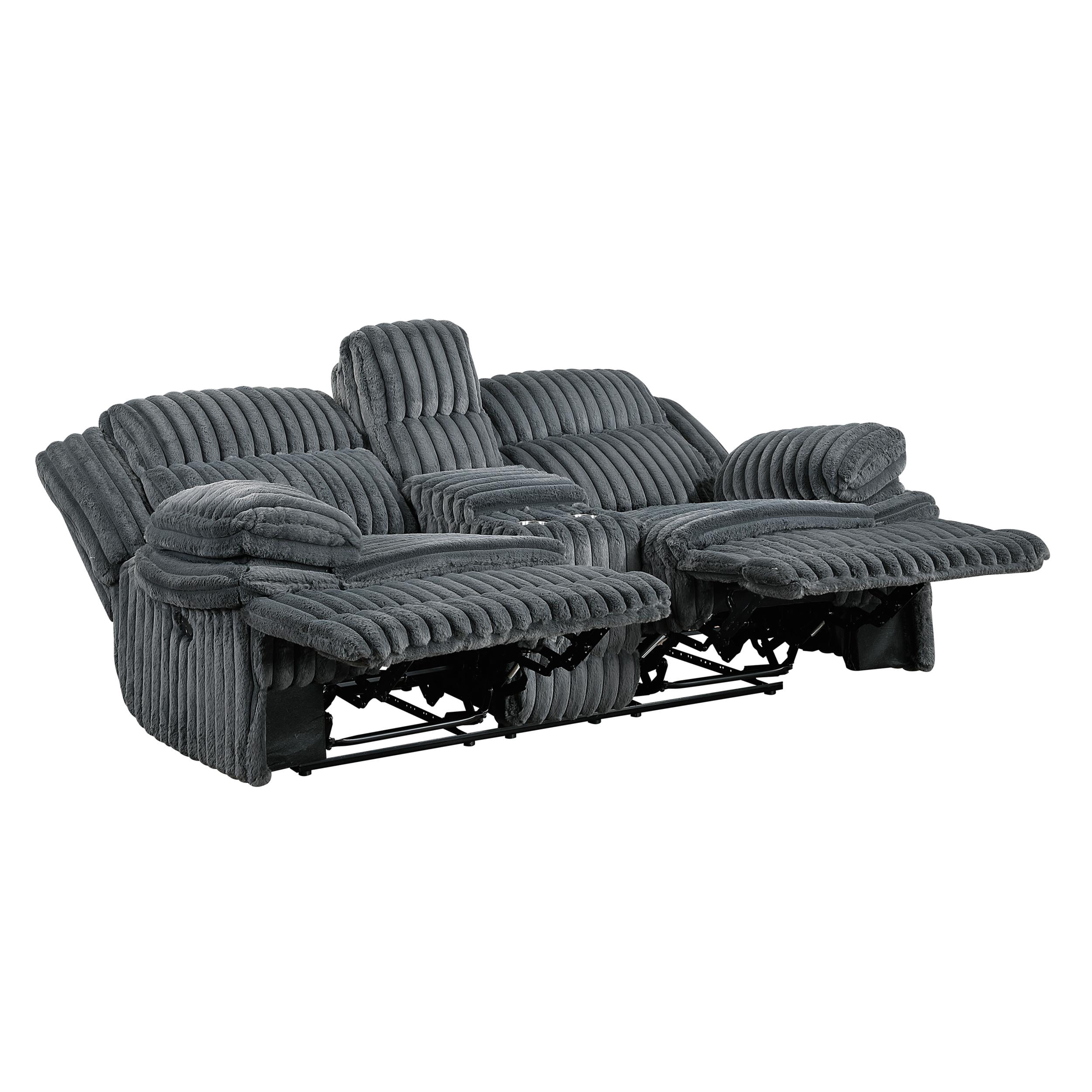 Lexicon Goodland Corduroy Dbl Rclng Love Seat with Center Console in Dark gray