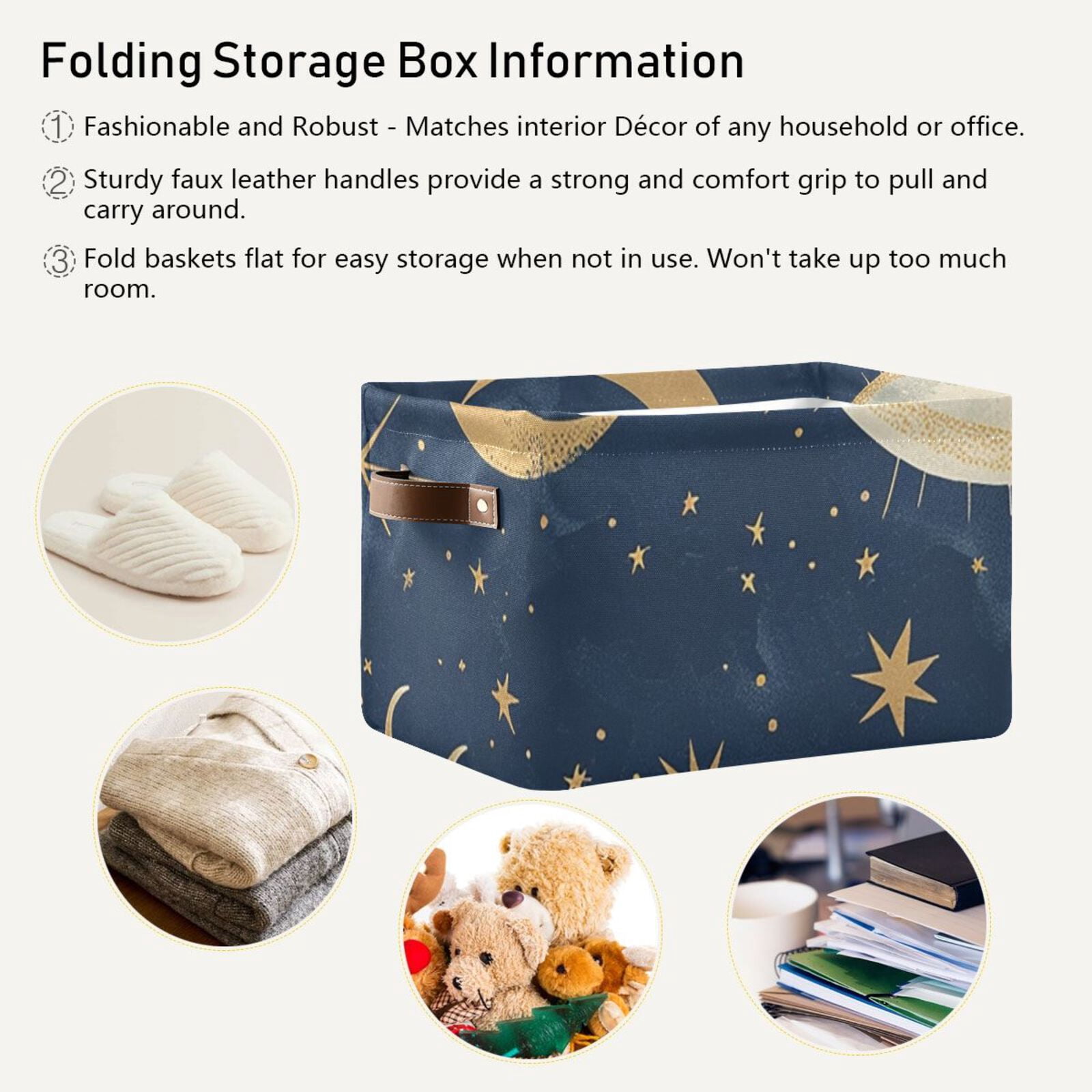 Whimsical Sun and Moon Storage Bins Baskets With Handles Storage Box Clothes Organizer Organization Toys
