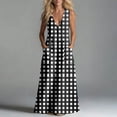 thumbnail image 6 of Makaor Linen Dress Women A Line Button Maxi Dresses Plus Size Sleeveless Dress Gingham V Neck Beach Vacation Clothes with Pockets Black L, 6 of 7