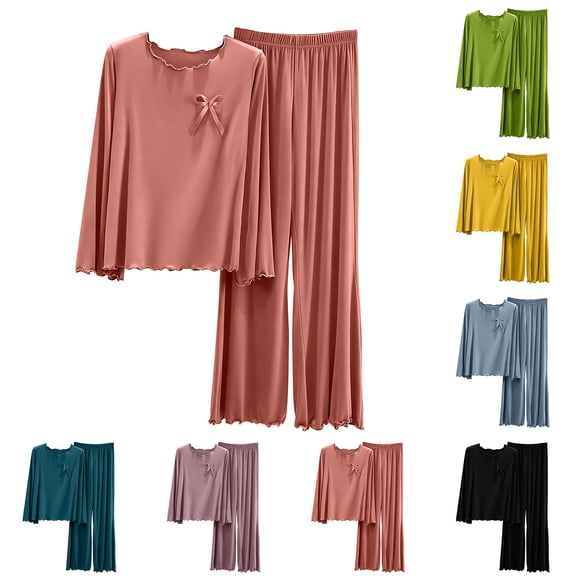 Naittoop Women's Modal 2 Piece Outfits, Loose Crewneck Long Sleeve Top and Pjs Pants Matching Lounge Sleepwear Sets