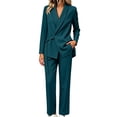 thumbnail image 2 of Cagogo Women Plus Size 2 Piece Outfit Long Sleeve Blazer Tops Wide Leg Pants Set Casual Business Lounge Suits Tracksuits Travel Work Clothes, Green 4XL, 2 of 8