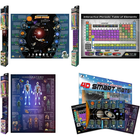 Bundle of Solar System, Periodic Table of Elements, & Human Anatomy Interactive Charts and Mats With 4D Educational App