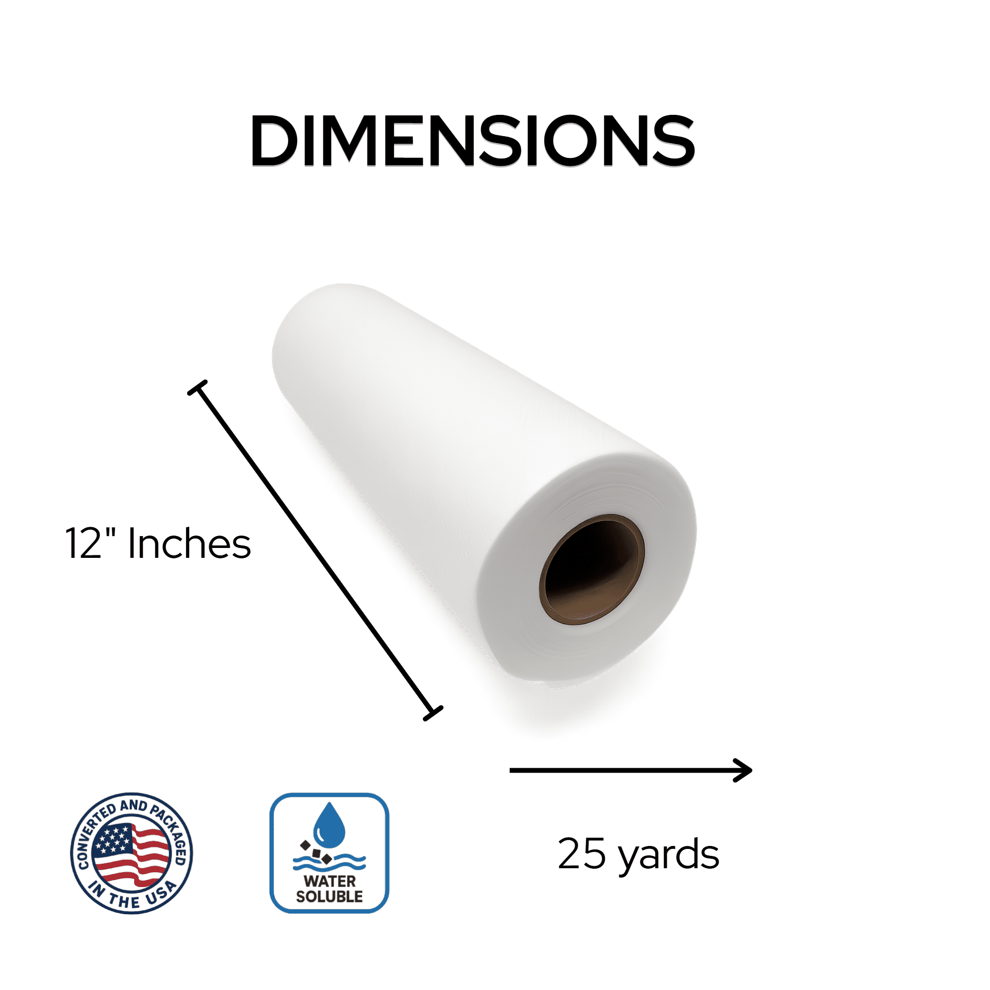 H.B.I. Products Wash Away Water Soluble Embroidery Stabilizer 12" x 25 Yd for Machine Embroidery