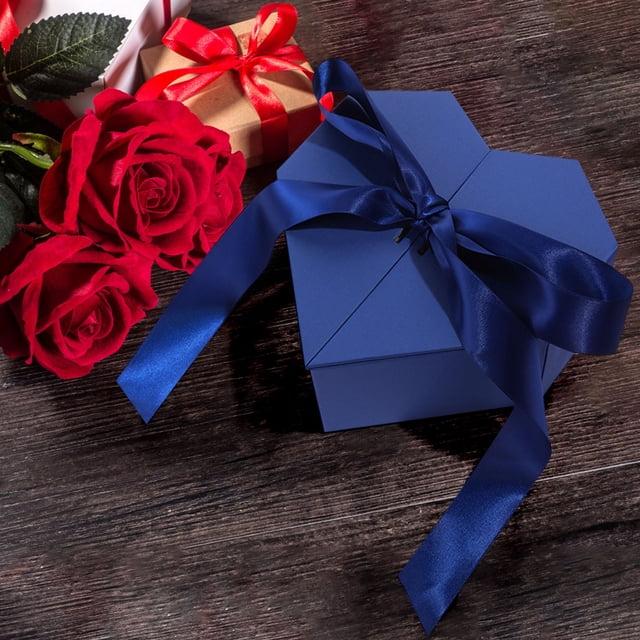 Fiudx Caja de Regalo con Doble Puerta, Diseño de Lazo de Cinta En Forma de Corazón, Plástico Resistente, Elegante Empaque, Regalo Romántico para San Valentín, 21 X 21 X 10 Cm.