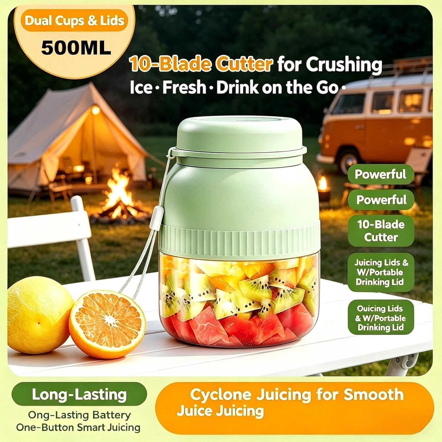 Rechargeable Portable Blender 500ml 10 Blade Juicer for Shakes