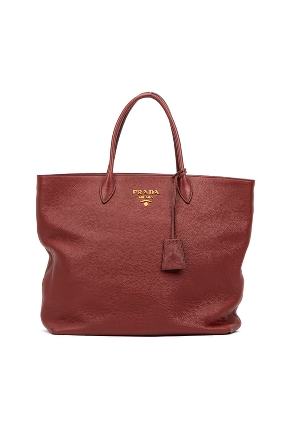 Pre-Owned Prada Rubino Red Shopping Tote Bag Handbag Vitello Daino Calfskin Leather